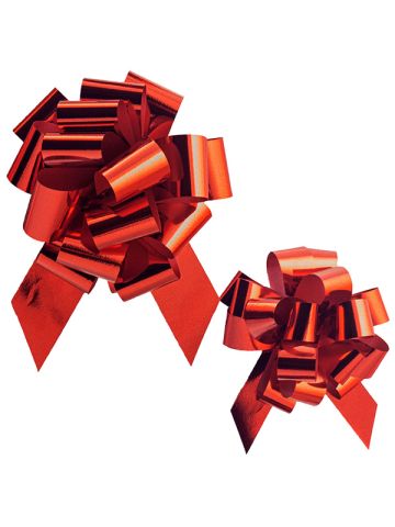 Italian Pom Style Pull Bows, Glitter/ Metallic Red