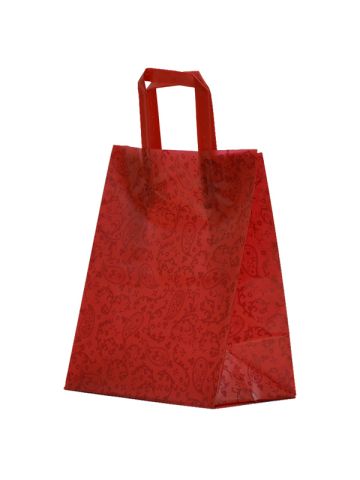 Red Paisley, Pattern Frosted Shoppers with Handles, 8" x 5" x 10" x 5"