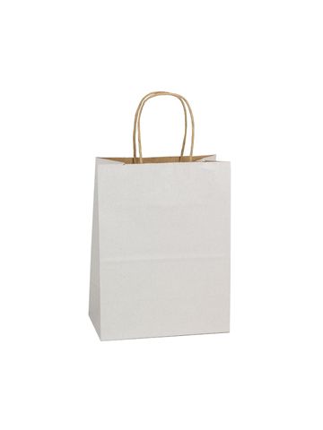 White, Medium Shadow Stripe Paper Shopping Bags, 8" x 4-3/4" x 10-1/2" (Cub)