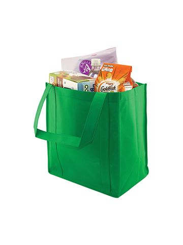 Reusable Grocery Bags, 12" x 8" x 13", Kelly Green