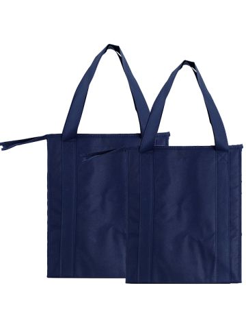 Insulated Reusable Grocery Bags, Navy Blue