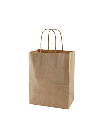 Recycled Natural Kraft Paper Shopping Bags, 8" x 4-3/4" x 10-1/2" (Cub)