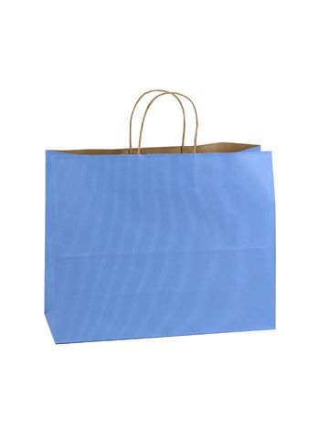 French Country Blue, Large Shadow Stripe Paper Shopping Bags, 16" x 6" x 13" (Vogue)