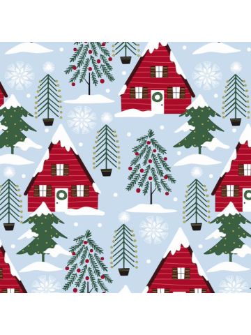 Cozy Cabins on Smokey Blue, Christmas Patterns Gift Wrap