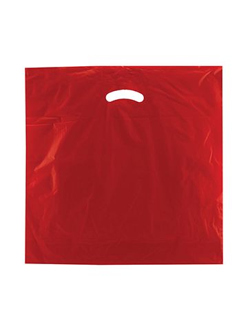 Red, Gloss Christmas Plastic Merchandise Bags, 18" x 18" + 4"