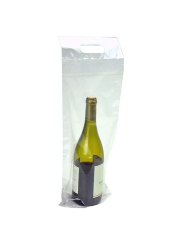 Plastic Wine To-Go Bag, 7" x 19" + 3-1/2"BG + 1-1/4"FB, 2.5 Mil, Clear