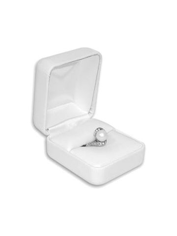 White Faux Leather Hinged Jewelry Boxes, for Double Ring